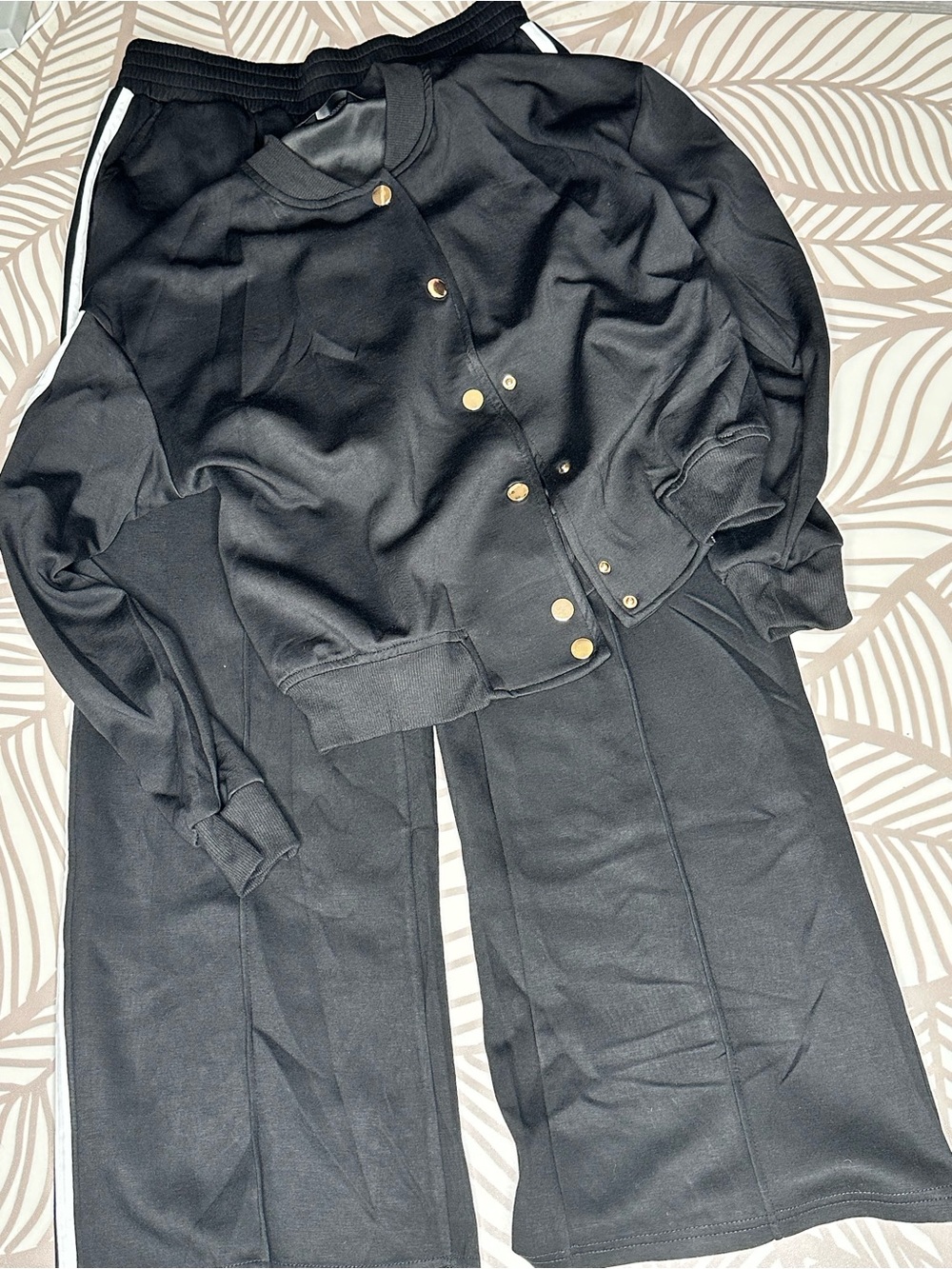 Women's Black Track Pants & Bomber Set with Gold Buttons